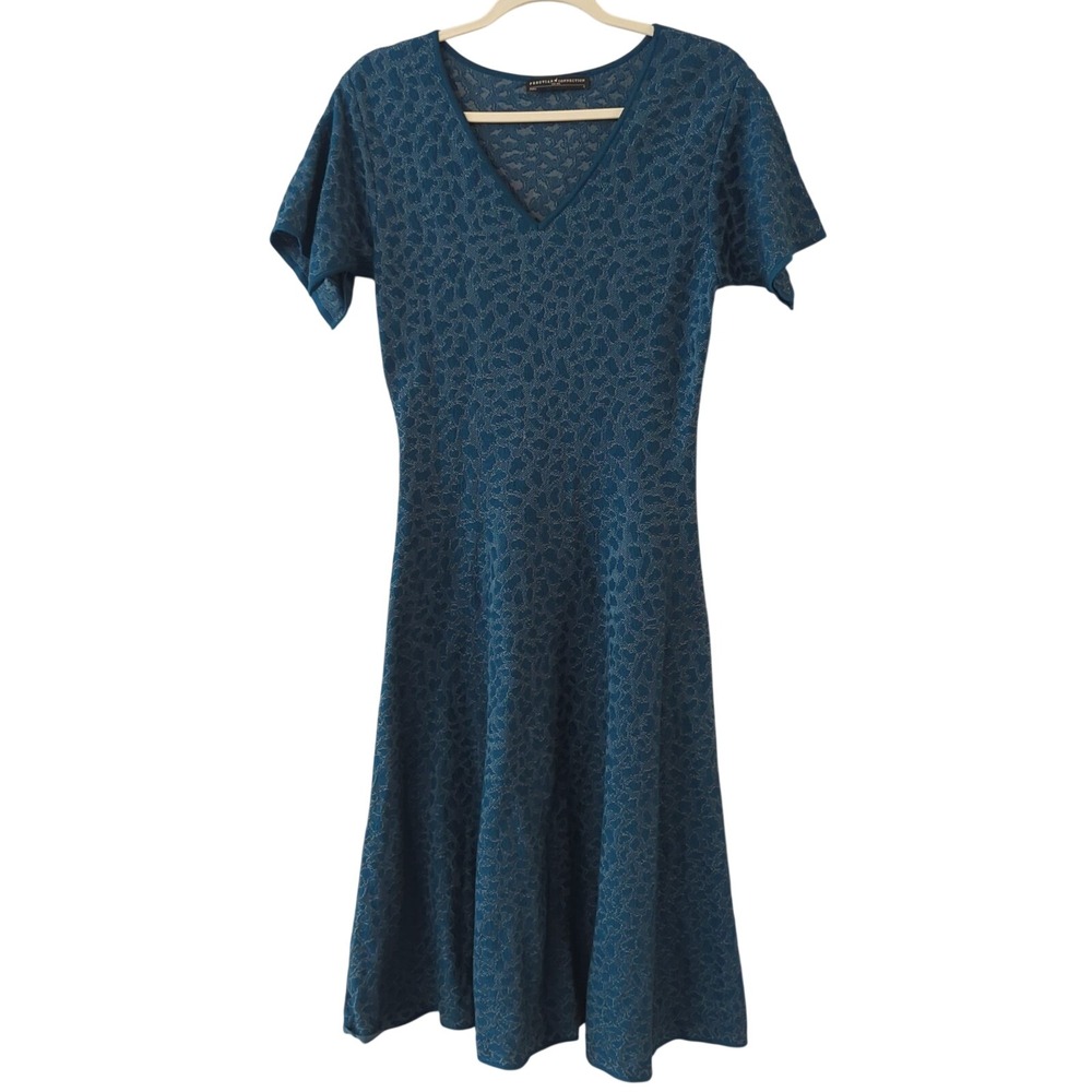 Peruvian Connection Pima Cotton Midi Dress Short Sleeve Blue size Small